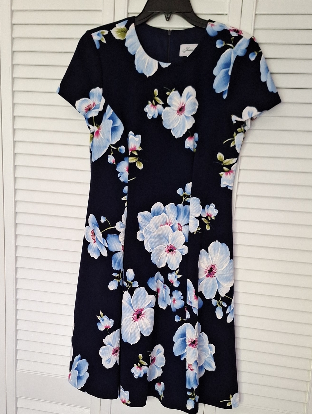 Jessica H Navy Dress with Blue and White Floral Print, Size 6, Like New